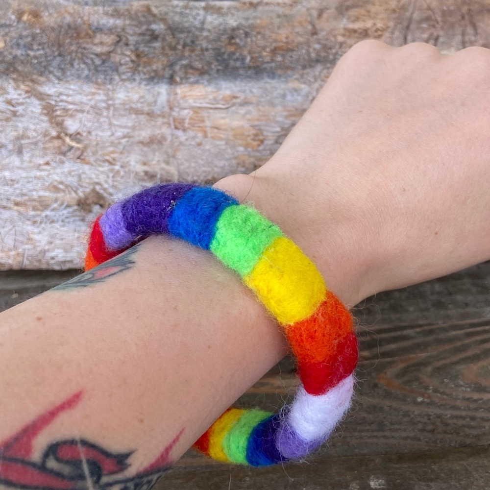 Vibrant Rainbow Wool Bracelet